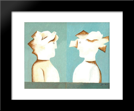 Figures And Pigeons 20x24 Black Modern Wood Framed Art Print Poster by Jean David