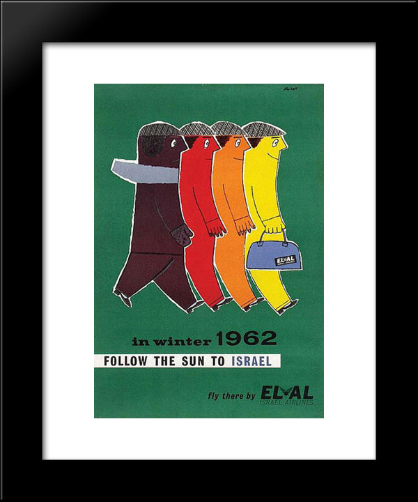 Follow The Sun To Israel (El Al Poster) 20x24 Black Modern Wood Framed Art Print Poster by Jean David