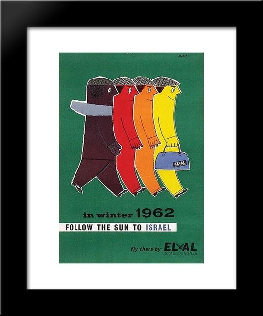 Follow The Sun To Israel (El Al Poster) 20x24 Black Modern Wood Framed Art Print Poster by Jean David