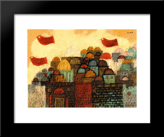Peace Dove Over Jerusalem 20x24 Black Modern Wood Framed Art Print Poster by Jean David