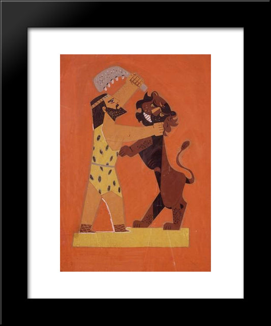 Shimshon And The Lion 20x24 Black Modern Wood Framed Art Print Poster by Jean David