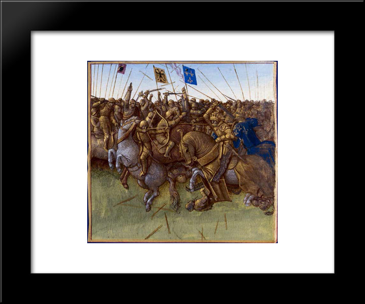 A Re-Imagination Of Louis Iii And Carloman'S 879 Victory Over The Vikings 20x24 Black Modern Wood Framed Art Print Poster by Fouquet, Jean