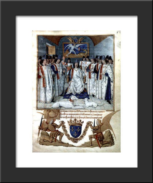 Louis Xi Chairs The Chapter Of Saint Michel 20x24 Black Modern Wood Framed Art Print Poster by Fouquet, Jean