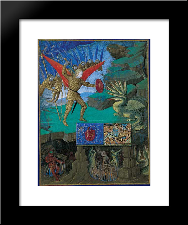 St. Michael Slaying The Dragon 20x24 Black Modern Wood Framed Art Print Poster by Fouquet, Jean