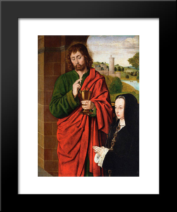 Anne Of France, Lady Of Beaujeu, Duchess Of Bourbon, Presented By St. John The Evangelist, Right Hand Wing Of A Triptych 20x24 Black Modern Wood Framed Art Print Poster by Hey, Jean
