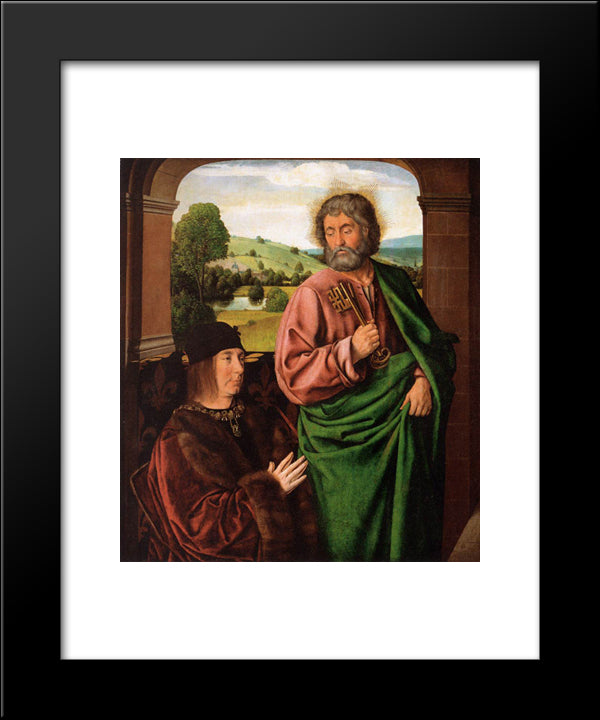 Peter Ii Duke Of Bourbon Presented By St. Peter, Left Hand Wing Of A Triptych 20x24 Black Modern Wood Framed Art Print Poster by Hey, Jean
