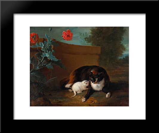 Chatte Et Chaton, Et Chien Et Perroquet 20x24 Black Modern Wood Framed Art Print Poster by Oudry, Jean Baptiste