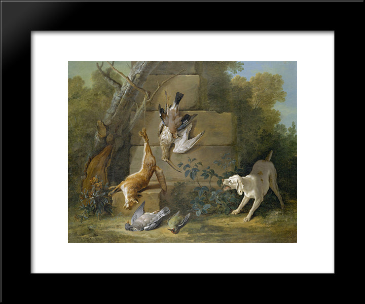 Dog Guarding Dead Game 20x24 Black Modern Wood Framed Art Print Poster by Oudry, Jean Baptiste