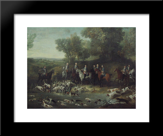 Louis Xv Hunting Deer In The Saint-Germain Forest 20x24 Black Modern Wood Framed Art Print Poster by Oudry, Jean Baptiste