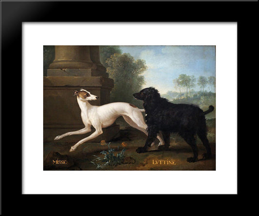 Missy And Luttine 20x24 Black Modern Wood Framed Art Print Poster by Oudry, Jean Baptiste