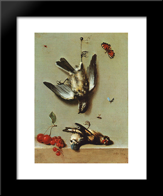 Nature Morte Avec Oiseux Morts Et Cerises 20x24 Black Modern Wood Framed Art Print Poster by Oudry, Jean Baptiste