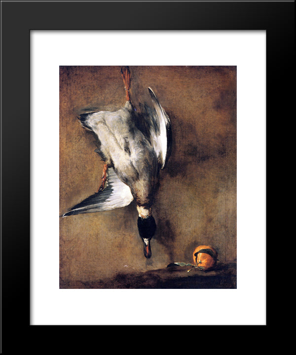 A Green Neck Duck With A Seville Orange 20x24 Black Modern Wood Framed Art Print Poster by Chardin, Jean Baptiste Simeon