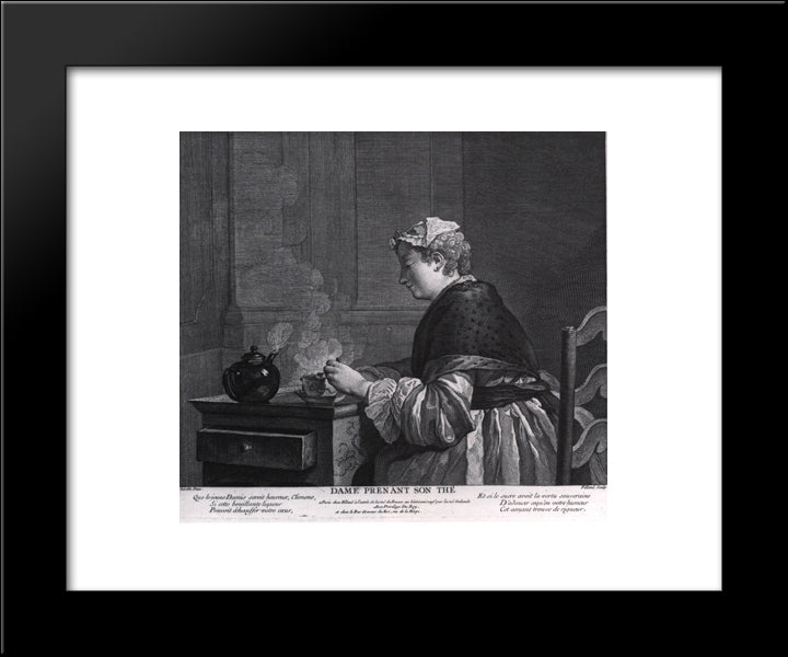 A Lady Who Takes Tea 20x24 Black Modern Wood Framed Art Print Poster by Chardin, Jean Baptiste Simeon