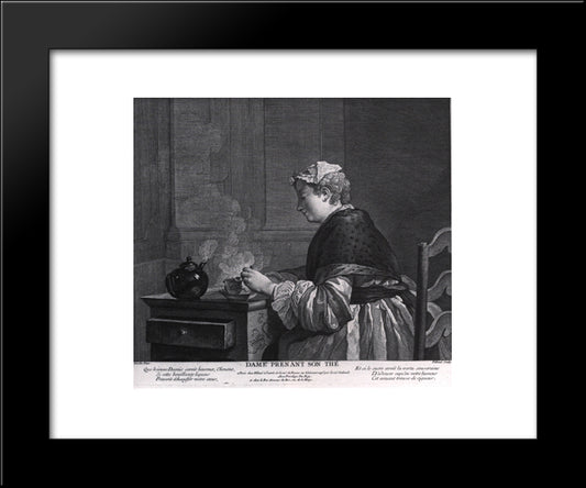 A Lady Who Takes Tea 20x24 Black Modern Wood Framed Art Print Poster by Chardin, Jean Baptiste Simeon