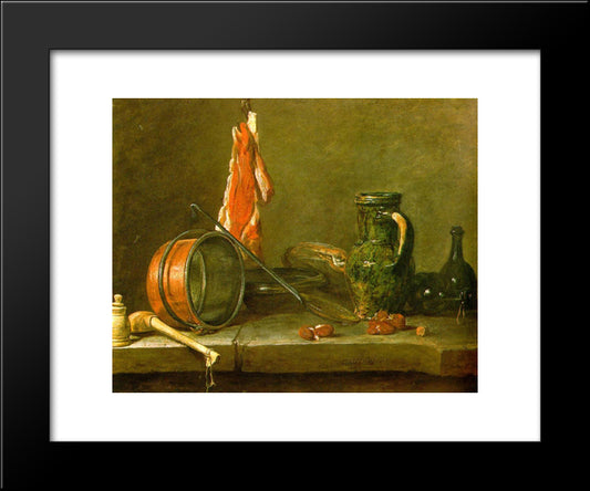 A Lean Diet With Cooking Utensils 20x24 Black Modern Wood Framed Art Print Poster by Chardin, Jean Baptiste Simeon