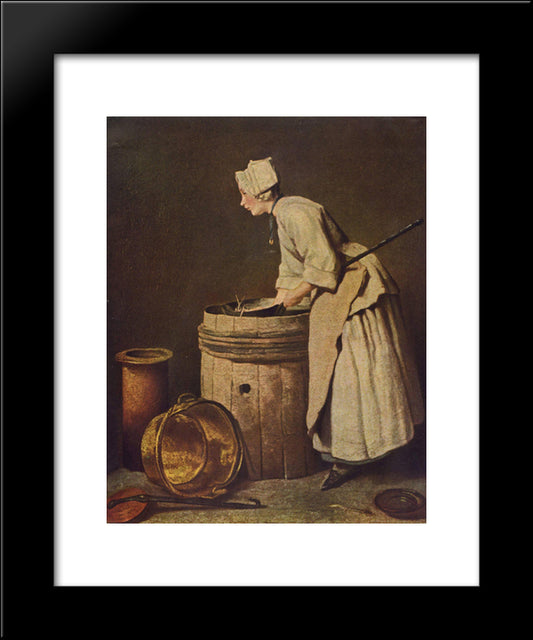 Frau, Geschirr Scheuernd 20x24 Black Modern Wood Framed Art Print Poster by Chardin, Jean Baptiste Simeon