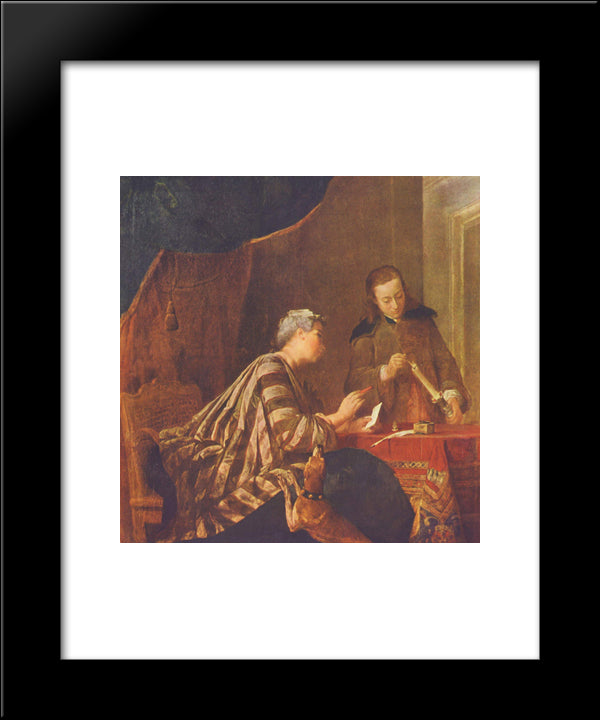 Lady Sealing A Letter 20x24 Black Modern Wood Framed Art Print Poster by Chardin, Jean Baptiste Simeon