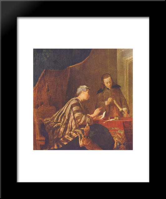 Lady Sealing A Letter 20x24 Black Modern Wood Framed Art Print Poster by Chardin, Jean Baptiste Simeon