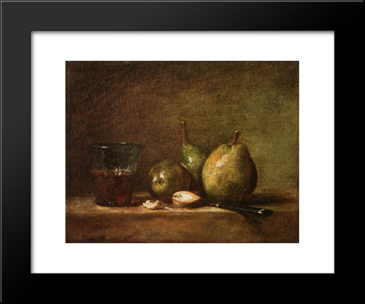 Pears, Walnuts And Glass Of Wine 20x24 Black Modern Wood Framed Art Print Poster by Chardin, Jean Baptiste Simeon