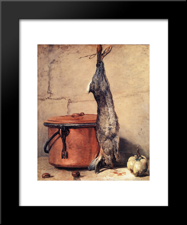 Rabbit And Copper Pot 20x24 Black Modern Wood Framed Art Print Poster by Chardin, Jean Baptiste Simeon