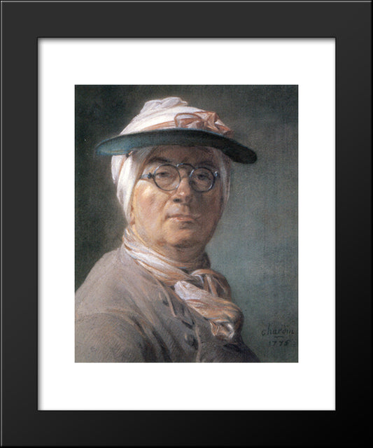 Self-Portrait Wearing Glasses 20x24 Black Modern Wood Framed Art Print Poster by Chardin, Jean Baptiste Simeon