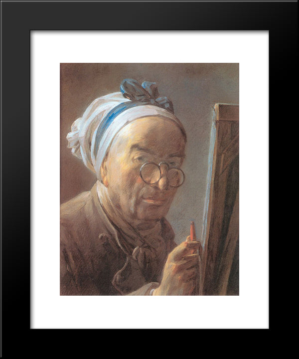 Self-Portrait With An Easel 20x24 Black Modern Wood Framed Art Print Poster by Chardin, Jean Baptiste Simeon