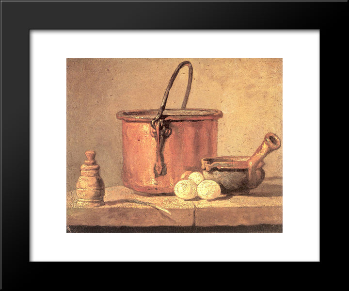 Still Life Of Cooking Utensils, Cauldron, Casserole And Eggs 20x24 Black Modern Wood Framed Art Print Poster by Chardin, Jean Baptiste Simeon