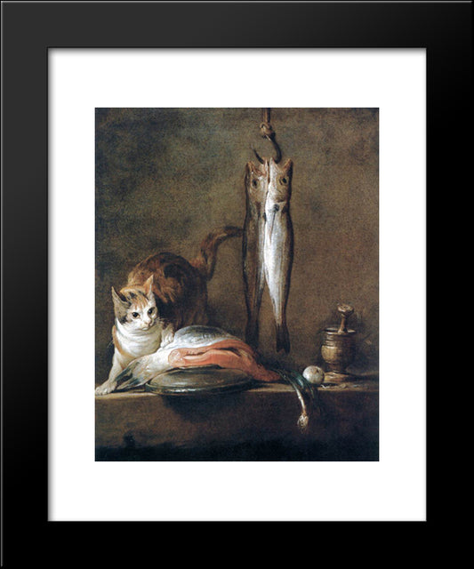 Still Life With Cat And Fish 20x24 Black Modern Wood Framed Art Print Poster by Chardin, Jean Baptiste Simeon