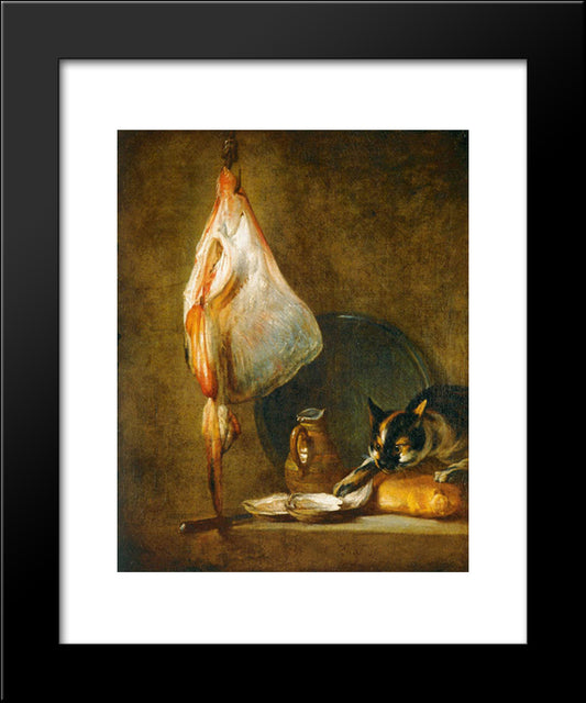 Still Life With Cat And Rayfish 20x24 Black Modern Wood Framed Art Print Poster by Chardin, Jean Baptiste Simeon