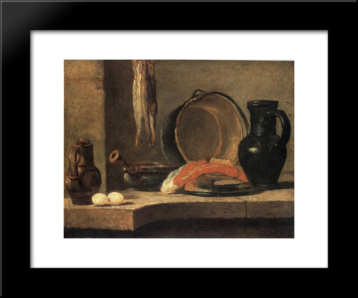 Still Life With Herrings 20x24 Black Modern Wood Framed Art Print Poster by Chardin, Jean Baptiste Simeon