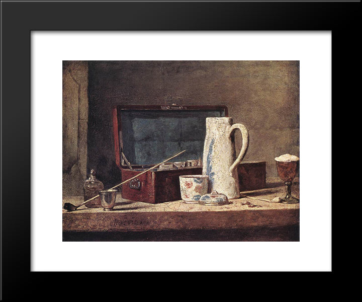 Still Life With Pipe An Jug 20x24 Black Modern Wood Framed Art Print Poster by Chardin, Jean Baptiste Simeon