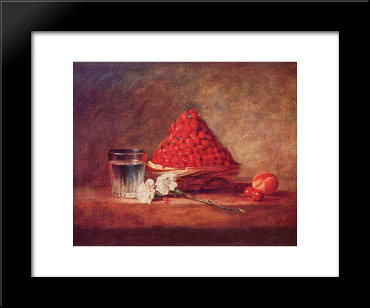 Strawberry Basket Canasta De Fresas 20x24 Black Modern Wood Framed Art Print Poster by Chardin, Jean Baptiste Simeon