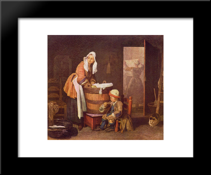 The Laundress 20x24 Black Modern Wood Framed Art Print Poster by Chardin, Jean Baptiste Simeon