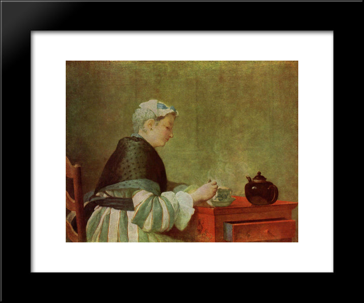 The Tea Drinker 20x24 Black Modern Wood Framed Art Print Poster by Chardin, Jean Baptiste Simeon