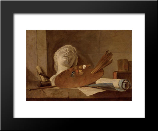 The Attributes Of Painting And Sculpture 20x24 Black Modern Wood Framed Art Print Poster by Chardin, Jean Baptiste Simeon