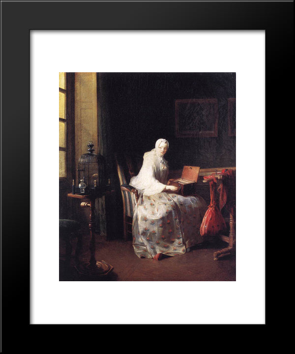 The Canary 20x24 Black Modern Wood Framed Art Print Poster by Chardin, Jean Baptiste Simeon