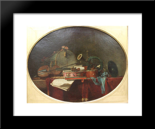 The Instruments Of Music Calendar 20x24 Black Modern Wood Framed Art Print Poster by Chardin, Jean Baptiste Simeon