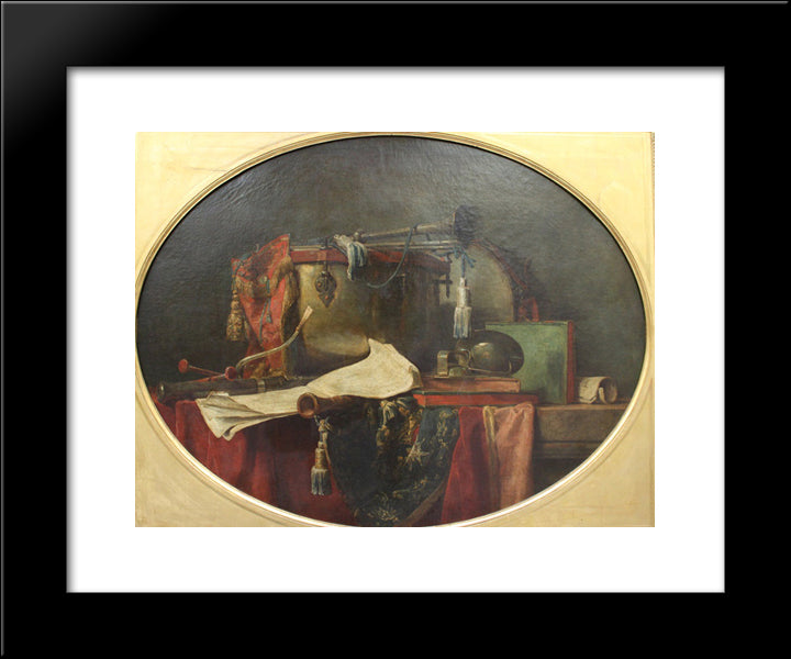 The Instruments Of Military Music 20x24 Black Modern Wood Framed Art Print Poster by Chardin, Jean Baptiste Simeon