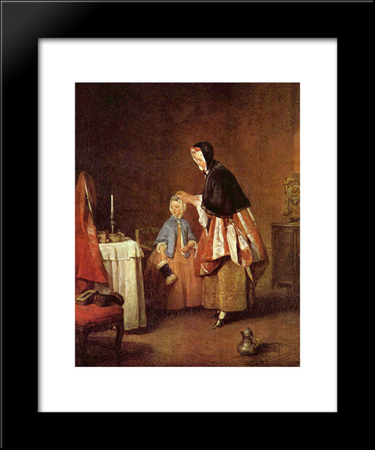 The Morning Toilet 20x24 Black Modern Wood Framed Art Print Poster by Chardin, Jean Baptiste Simeon