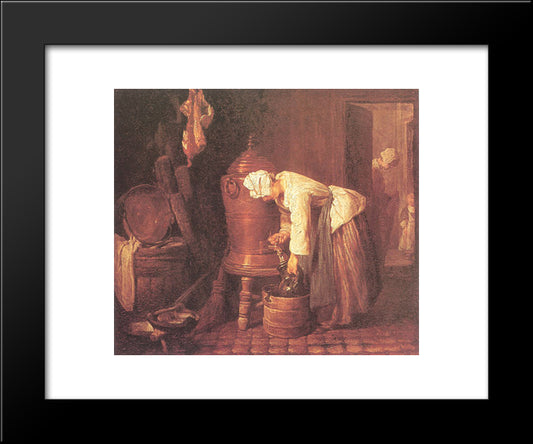 Woman Drawing Water From An Urn 20x24 Black Modern Wood Framed Art Print Poster by Chardin, Jean Baptiste Simeon