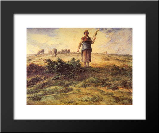 A Shepherdess And Her Flock 20x24 Black Modern Wood Framed Art Print Poster by Millet, Jean Francois