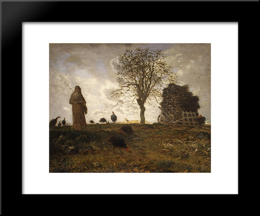 Autumn Landscape With A Flock Of Turkeys 20x24 Black Modern Wood Framed Art Print Poster by Millet, Jean Francois