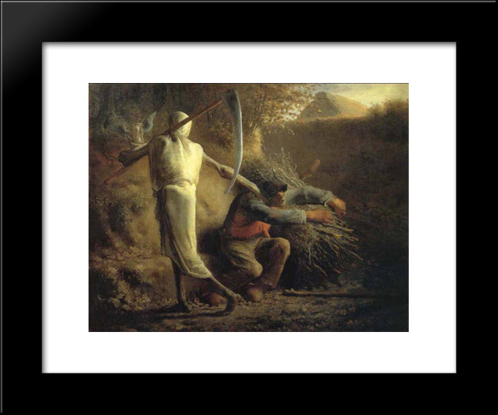 Death And The Woodcutter 20x24 Black Modern Wood Framed Art Print Poster by Millet, Jean Francois