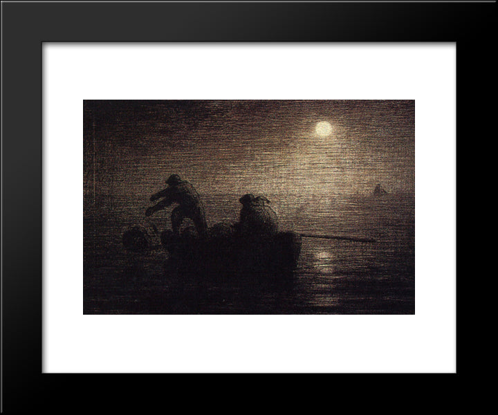 Fishermen 20x24 Black Modern Wood Framed Art Print Poster by Millet, Jean Francois