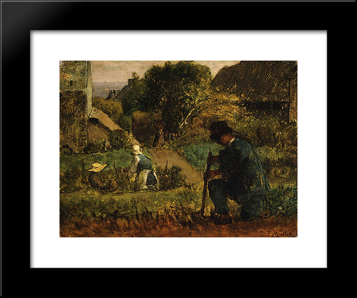 Garden Scene 20x24 Black Modern Wood Framed Art Print Poster by Millet, Jean Francois