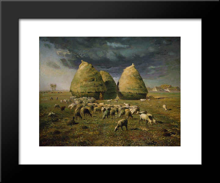 Haystacks Autumn 20x24 Black Modern Wood Framed Art Print Poster by Millet, Jean Francois