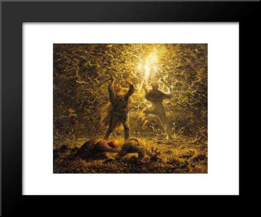 Hunting Birds At Night 20x24 Black Modern Wood Framed Art Print Poster by Millet, Jean Francois