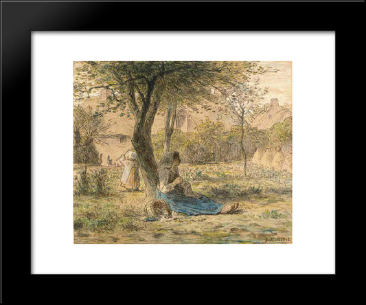 In The Garden 20x24 Black Modern Wood Framed Art Print Poster by Millet, Jean Francois