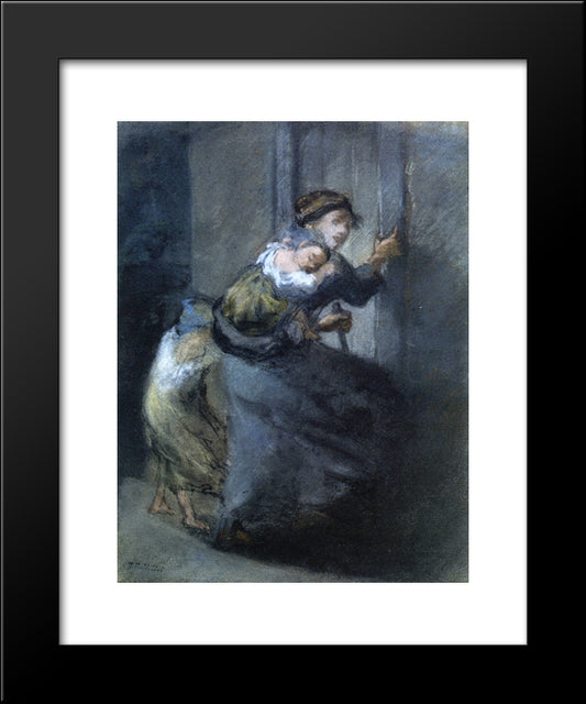 Mother And Two Infants 20x24 Black Modern Wood Framed Art Print Poster by Millet, Jean Francois