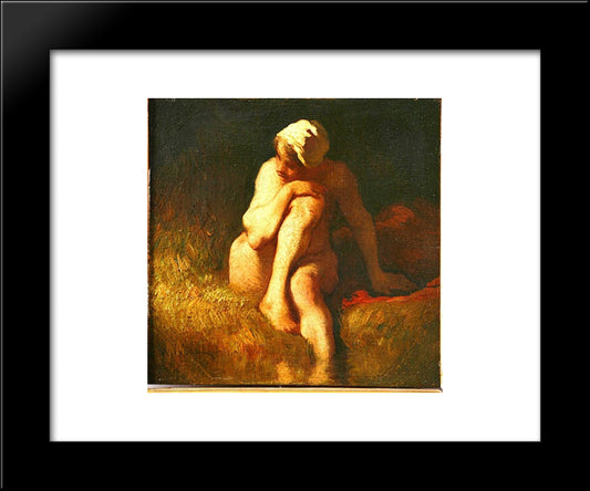 Naked Peasant Girl At The River 20x24 Black Modern Wood Framed Art Print Poster by Millet, Jean Francois